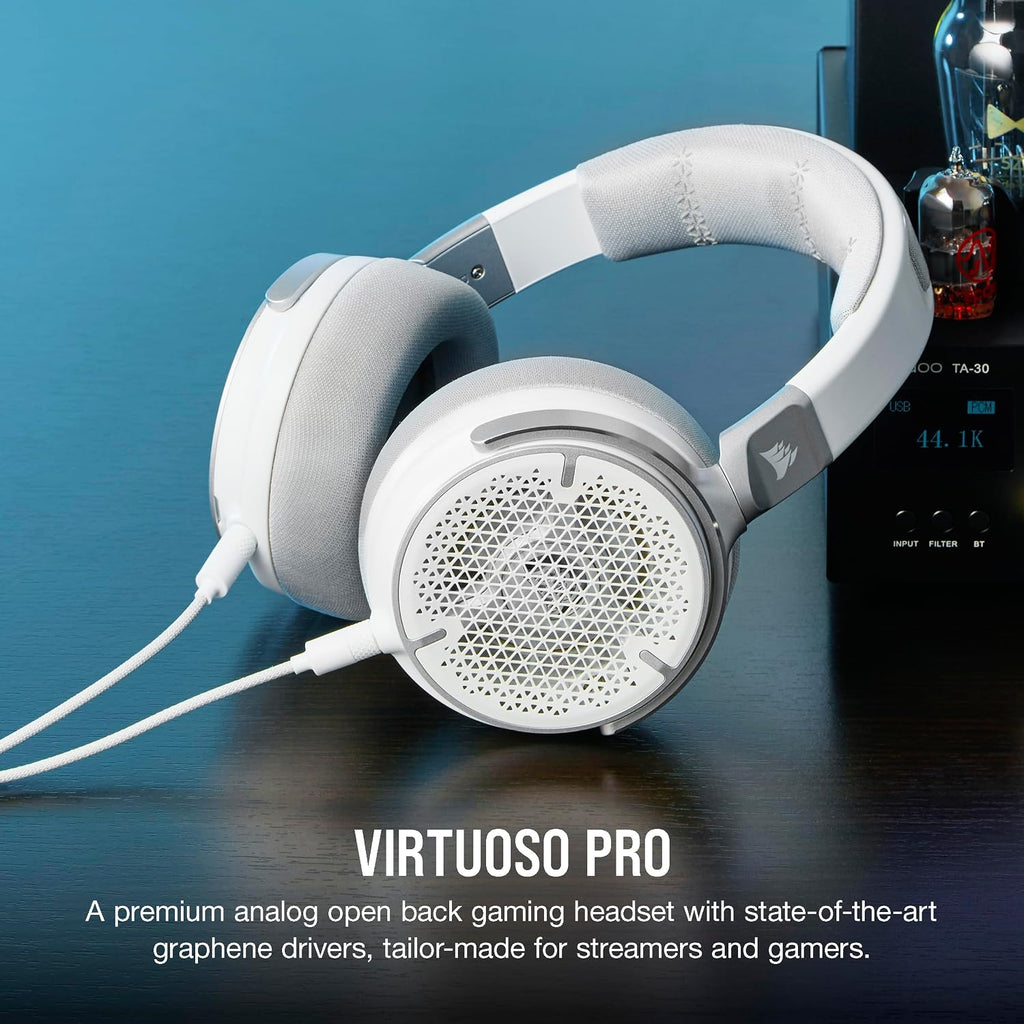 Corsair Virtuoso PRO Wired Open Back Gaming Headset - Detachable Uni-Directional Microphone - 50mm Graphene Drivers - 20Hz-40 kHz Frequency Response - White