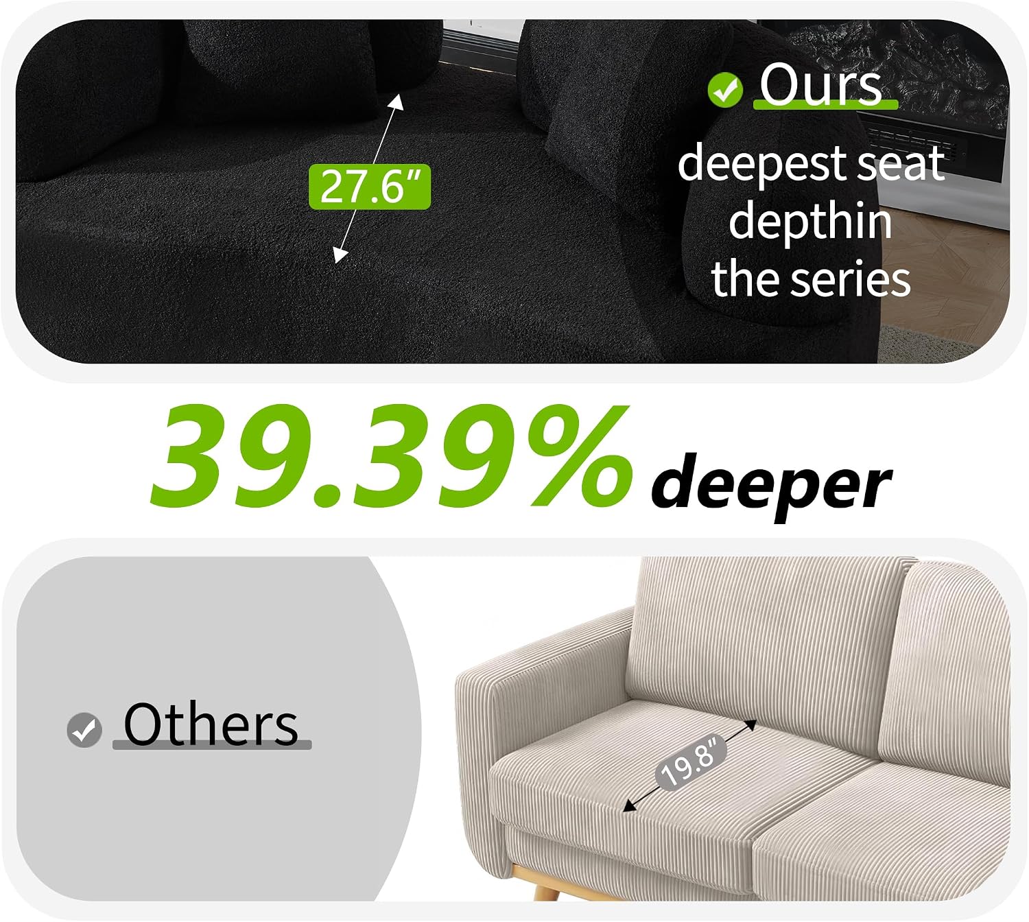 67'Curved Loveseat Sofa for Living Room, Deep Seat Love Seat Couch with 2 Throw Pillows, Modern Loveseat Adopt Teddy Fabric, Suitable Small Spaces The Cloud Loveseat, No Assembly Needed, Black