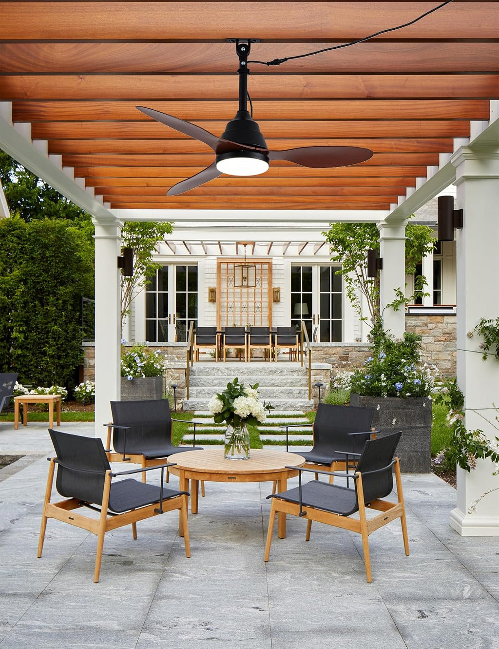 Bella Depot 42' Outdoor Ceiling Fan Waterproof Gazebo Fan with Light Smart App Remote Control Hanging Fan for Outside Patios Pergola Tent Plug-in Design Adjustable Brightness (42'- Coffee)