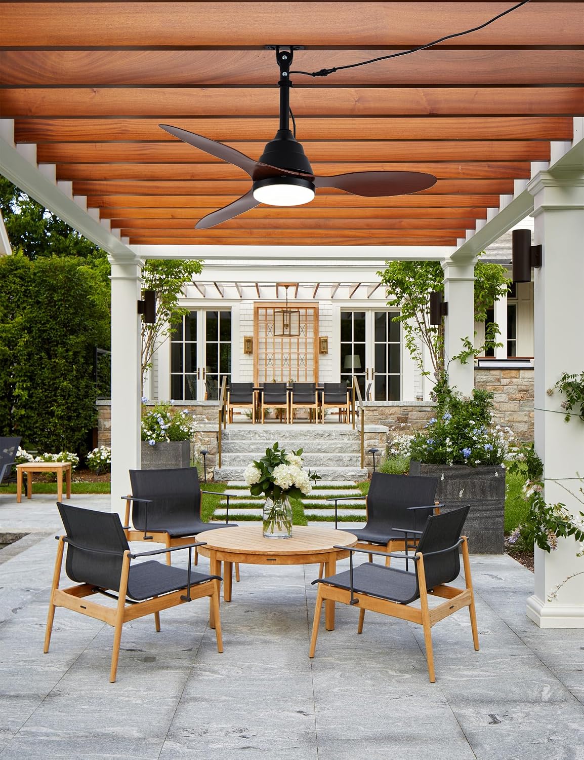Bella Depot 42' Outdoor Ceiling Fan Waterproof Gazebo Fan with Light Smart App Remote Control Hanging Fan for Outside Patios Pergola Tent Plug-in Design Adjustable Brightness (42'- Coffee)