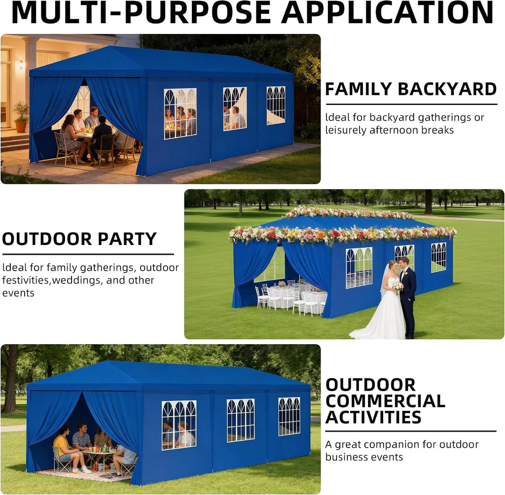10x30 Party Tent Heavy Duty Outdoor Canopy Tents for Parties with 8 Removable Sidewalls Outside Large Gazebo Shelter Carpas para Fiestas for Backyard Patio Events Wedding BBQ, Blue