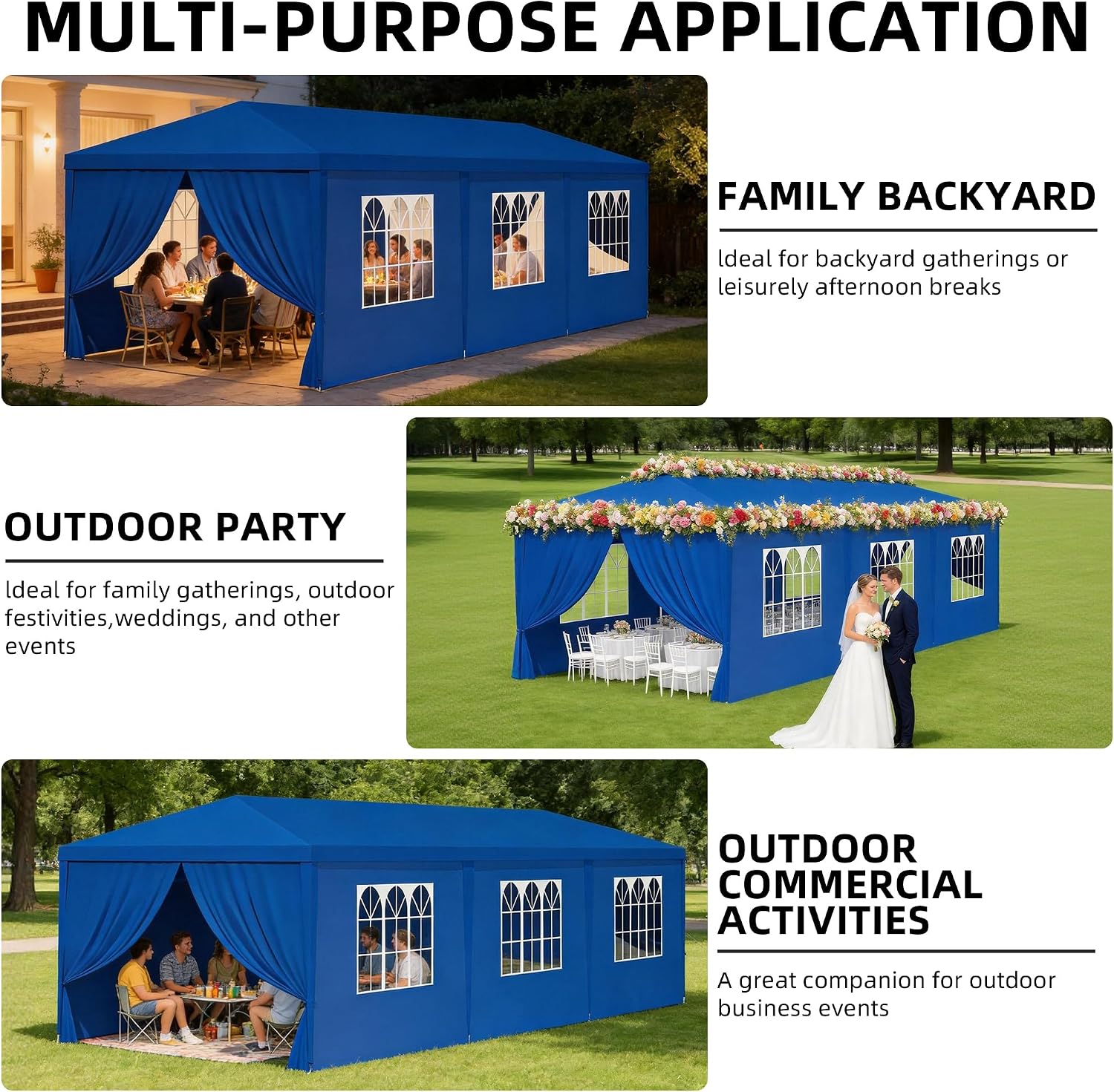 10x30 Party Tent Heavy Duty Outdoor Canopy Tents for Parties with 8 Removable Sidewalls Outside Large Gazebo Shelter Carpas para Fiestas for Backyard Patio Events Wedding BBQ, Blue