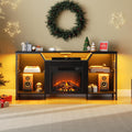 HOOBRO Fireplace TV Stand with LED Lights for TVs up to 65 Inch, Electric TV Stand with Fireplace with Charging Station, Entertainment Center with 18' Fireplace, Media TV Console, Black BB147UDDS01