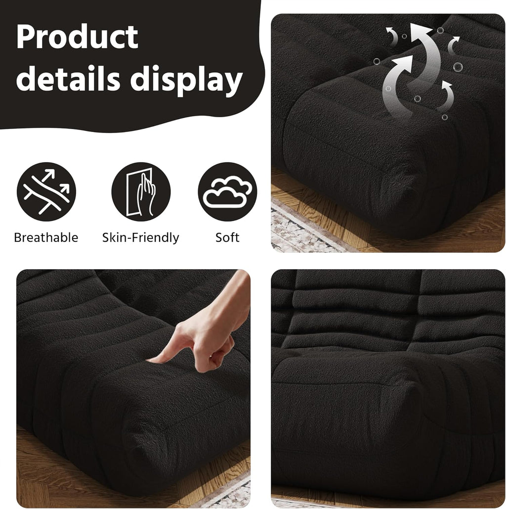 3-Seater Giant Loveseat Boneless Bean Bag Chair for Adults - Teddy Fleece Fireside Accent Chair with Memory Foam, Comfy Lazy Floor Sofa Couch Chaise Lounge for Living Room Bedroom Theater