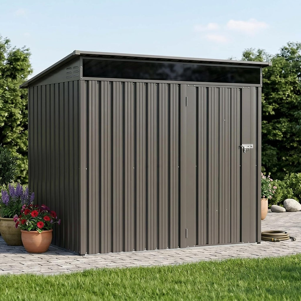 Vongrasig 6x4 FT Outdoor Storage Shed, Metal Lean to Shed with Window and Lockable Door, All-Weather Graden Tool Shed for Backyard Garden Patio Lawn, Dark Grey