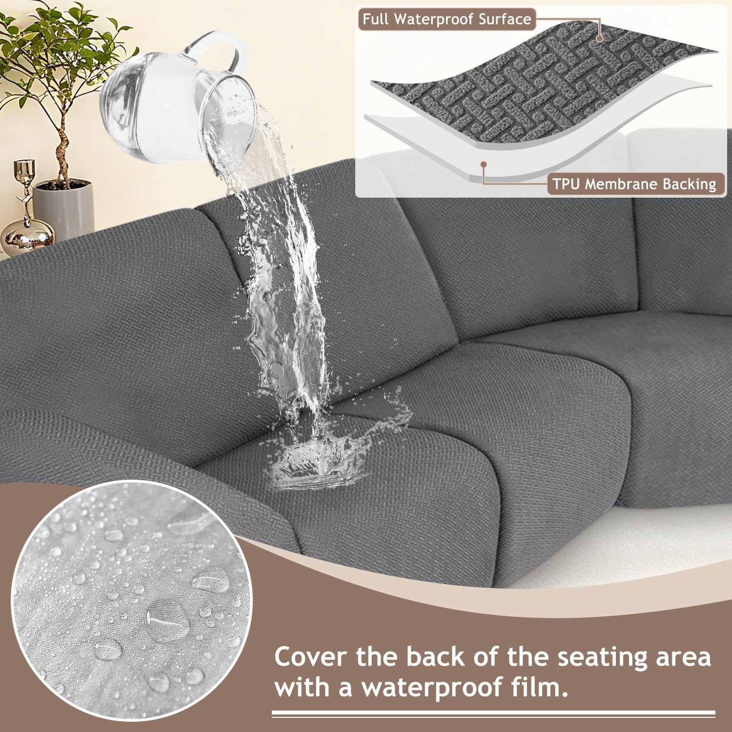 ALIECOM 100% Waterproof Recliner Sectional Couch Covers L Shape Stretch Corner Reclining Sectional Sofa Cover Washable Recliner Slipcover Protector for Dog Pet (5 Seat, Medium Gray)