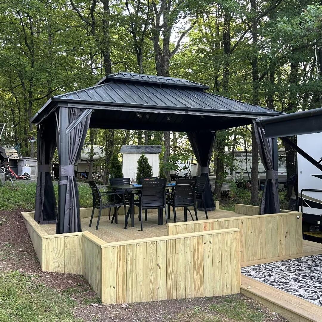 Domi 10x12FT Outdoor Gazebo, Patio Gazebo with Galvanized Steel, Hardtop Gazbo for Patio, Deck, Backyard, Curtain and Netting Included