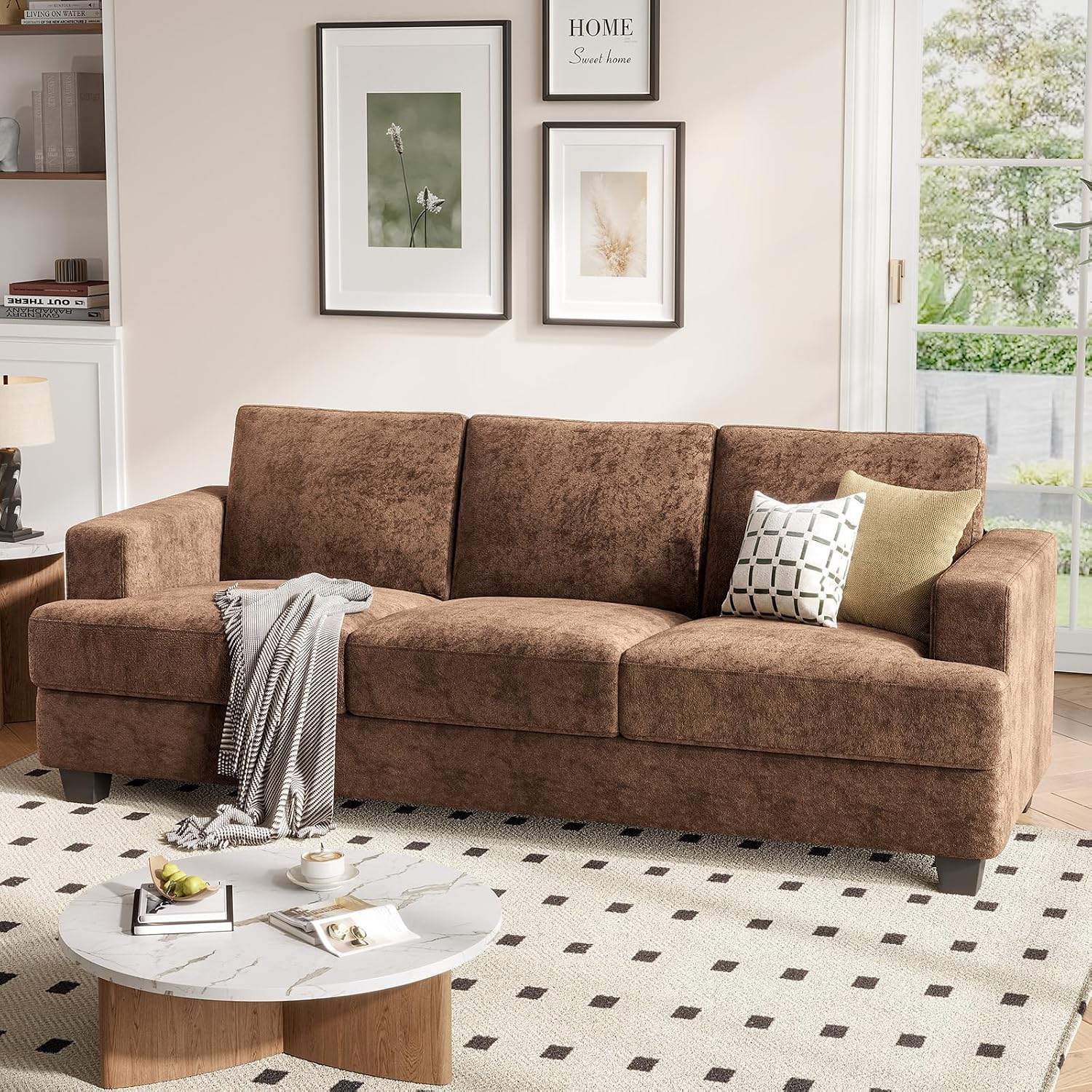 COPIAE 89 Inch Sofa with Extra Deep Seats Oversize,3 Seater Sofa for Living Room, Modern Couch and Sofa, Comfy Armrests and Seats and Backrests, Easy Installation,Chenille Fabric Brown