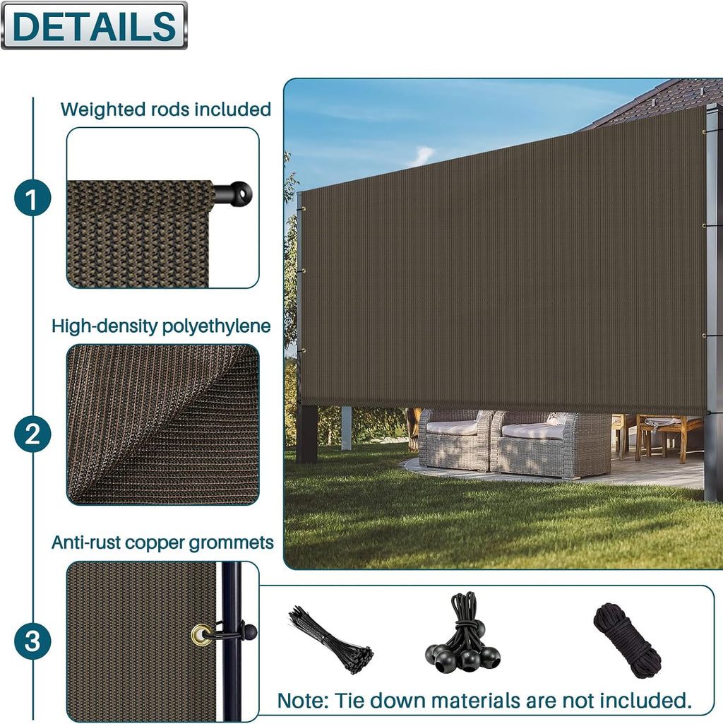 COARBOR 11'x4' Outdoor Pergola Replacement Shade Cover Canopy Privacy Patio Shade Screen with Grommets Weight Rods for Patio Deck Backyard Gazebo Pergola Brown