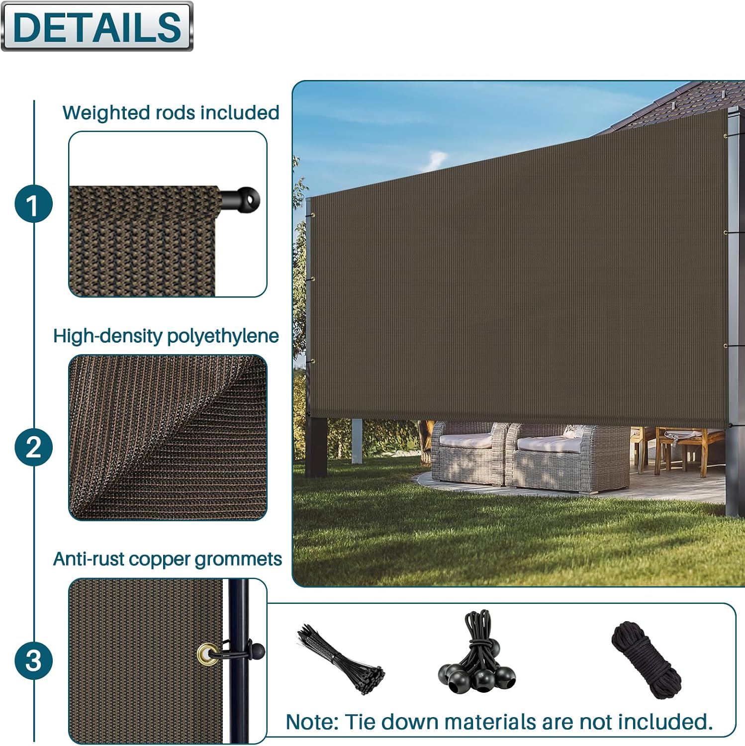 COARBOR 11'x4' Outdoor Pergola Replacement Shade Cover Canopy Privacy Patio Shade Screen with Grommets Weight Rods for Patio Deck Backyard Gazebo Pergola Brown