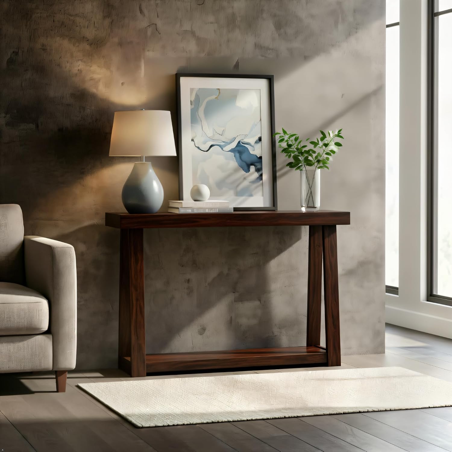 Plank+Beam Solid Wood Console Table with Storage, 36 Inch, Sofa Table with Shelf, Narrow Entryway Table for Hallway, Behind The Couch, Living Room, Foyer, Easy Assembly, Walnut