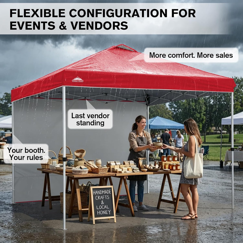 EAGLE PEAK Commercial Canopy 10x10 Pop Up Canopy Tent with 1 Sidewall, Easy Setup Heavy Duty Instant Event Shelter for Vendors & Markets, Outdoor Sun Shade, Red