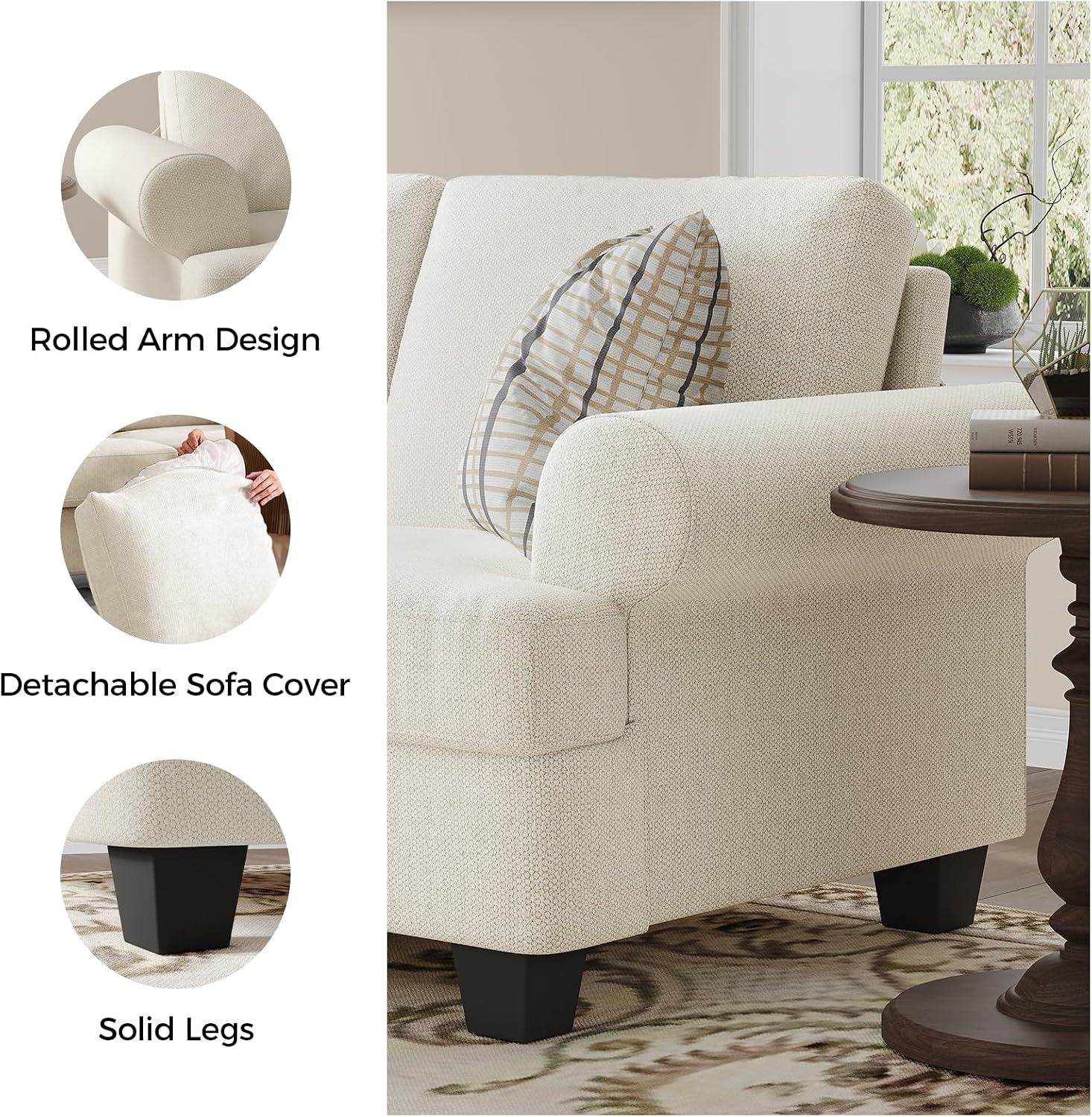 COPIAE 91 Inch Lawson Sofa with Extra Deep Seats Oversize, Mid-Century 3-Seat Sofa Couch, for Living Room, Apartment, Lounge, White