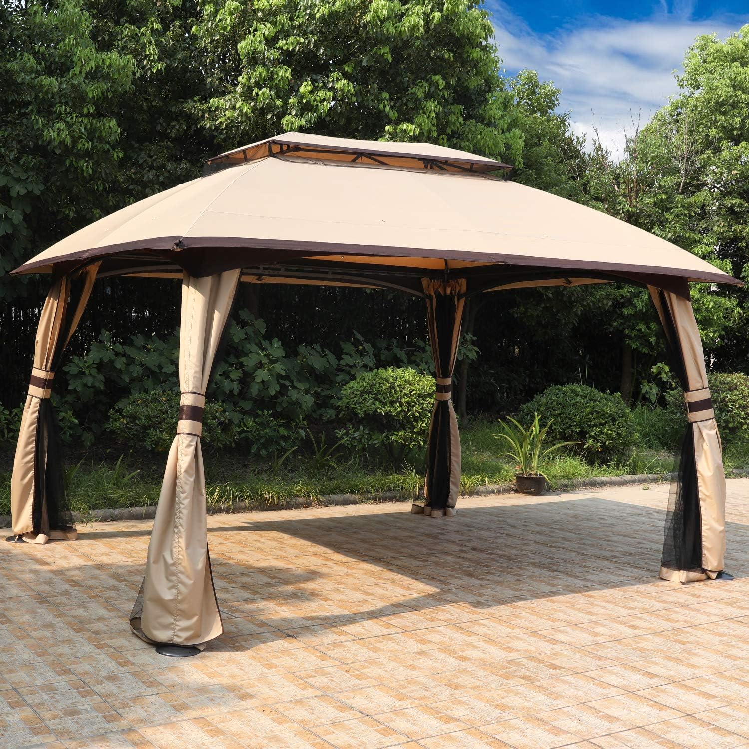ABCCANOPY 10x13 Outdoor Gazebo - Patio Gazebos with Mosquito Netting and Double Roof for Backyard, Garden or Lawn (Khaki)
