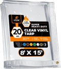 8' x 15' Clear Vinyl Tarp - Fire Retardant 20 Mil Super Heavy Duty Transparent Waterproof PVC Tarpaulin with Brass Grommets - for Patio Enclosure, Temporary Wall, Multipurpose - by Xpose Safety