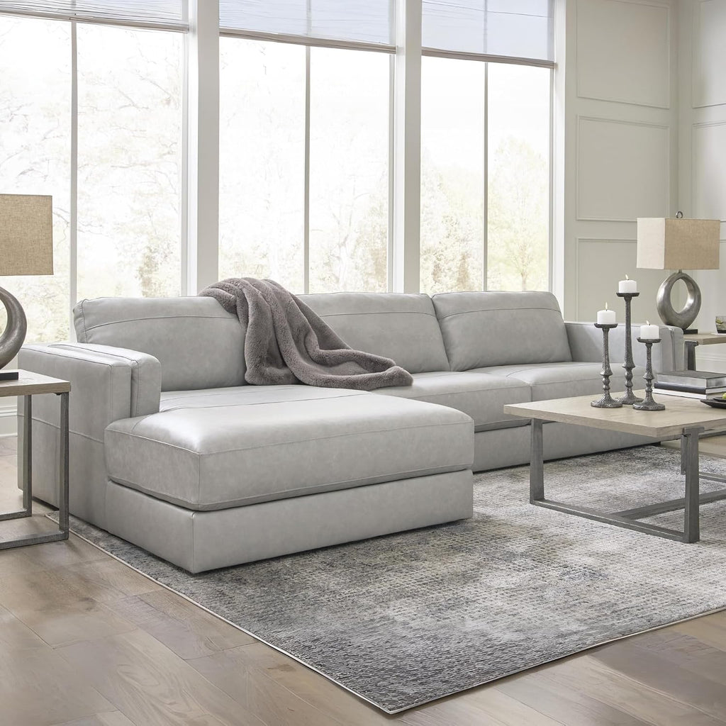Signature Design by Ashley Amiata Modern L-Shaped Left-Arm Facing Leather Match 2-Piece Sectional with Chaise, Light Gray