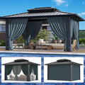 HOTEEL 10x12 Hardtop Gazebo Heavy Duty Gazebo with Galvanized Steel Double Roof, Hot Tub Gazebo with Flame-Retardant Curtain & Netting, Aluminum Frame Outdoor Canopy for Patio and Party (Upgraded 3.0)