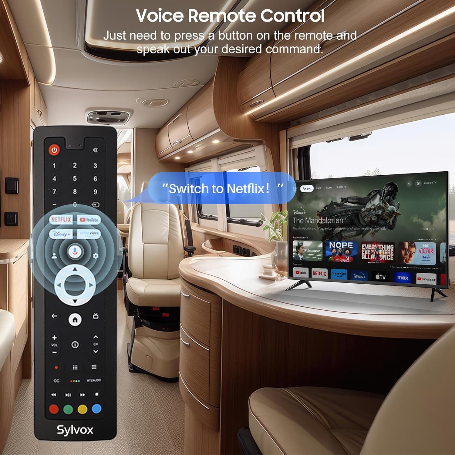 SYLVOX 40' 12V TV for RV, 12-24V DC/110V AC Powered Smart Television, 1080P FHD Google TV with Voice Assistant, WiFi Bluetooth, for Camper Truck Marine & Home