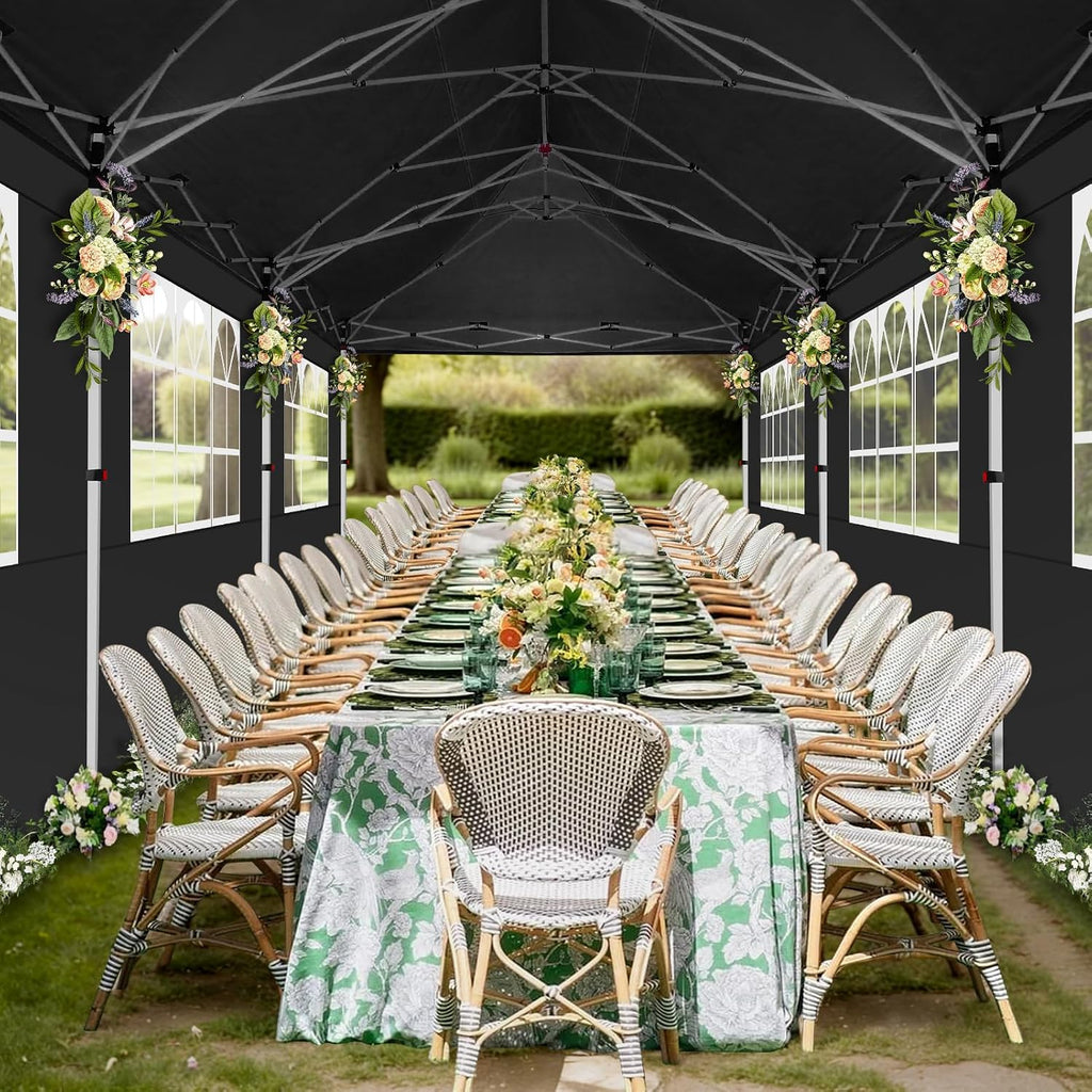 COBIZI Canopy Tent 10x30 Pop Up Canopy with 8 Removable Sidewalls Party Tents for Parties Wedding Patio Commercial Waterproof and UV50+ Ez Outdoor Instant Gazebo with Roller Bag & 4 Sandbags（Black）