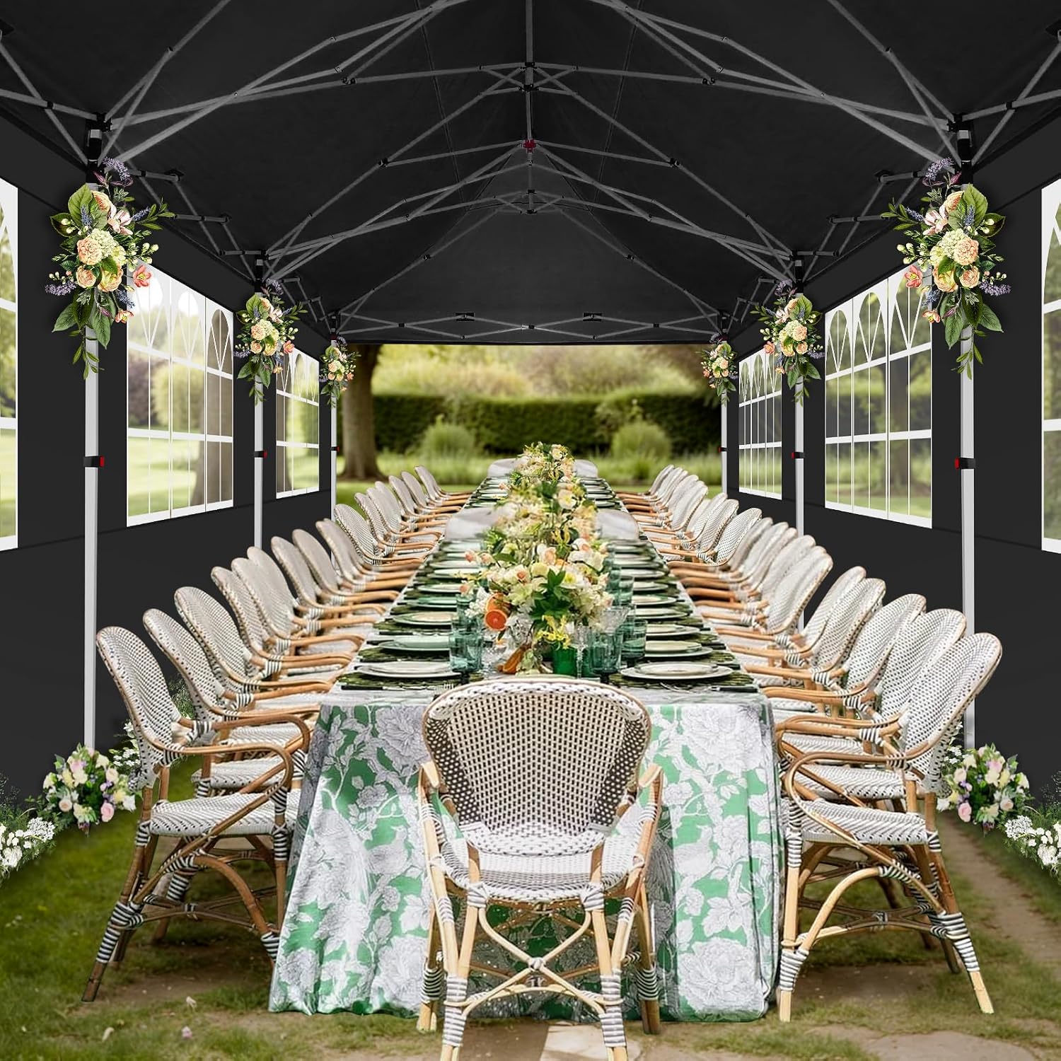 COBIZI Canopy Tent 10x30 Pop Up Canopy with 8 Removable Sidewalls Party Tents for Parties Wedding Patio Commercial Waterproof and UV50+ Ez Outdoor Instant Gazebo with Roller Bag & 4 Sandbags（Black）