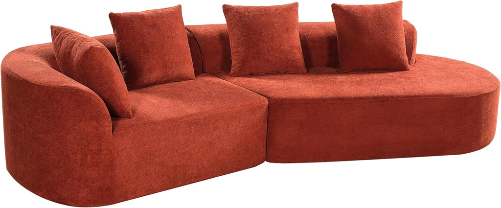 Merax 2-Piece 116' L-Shaped Modular Sectional Sofa Set, 4 Seat Fully Assembled Curved Upholstery Couch with High-Density Compressed Sponge, Chaise Lounge & 4 Pillows for Living Room, Orange