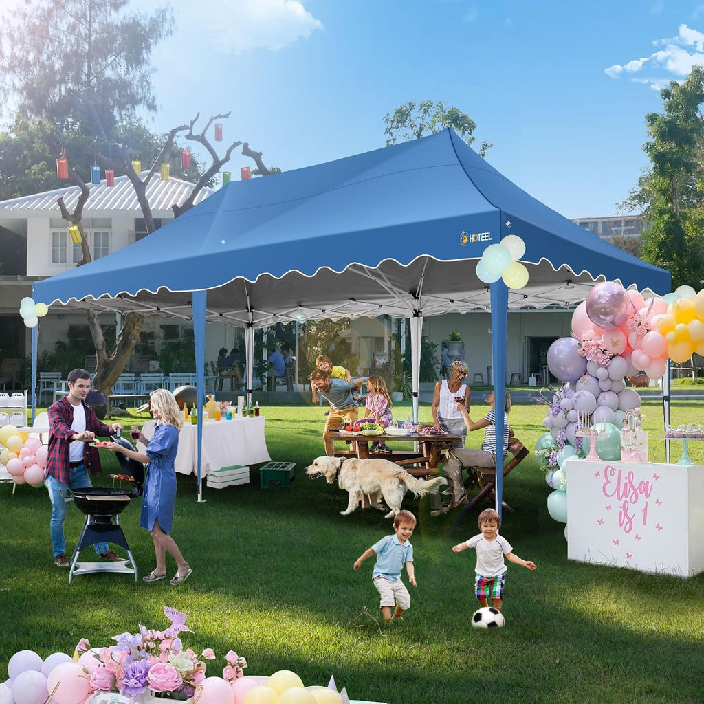 HOTEEL 10×20 Pop Up Canopy, Canopy Tent 10×20 UV 50+ and Waterproof, Thickened Frame, Large Space Easy Tent, Outdoor Canopies for Weddings, Beaches, Parties, Patio (Blue)