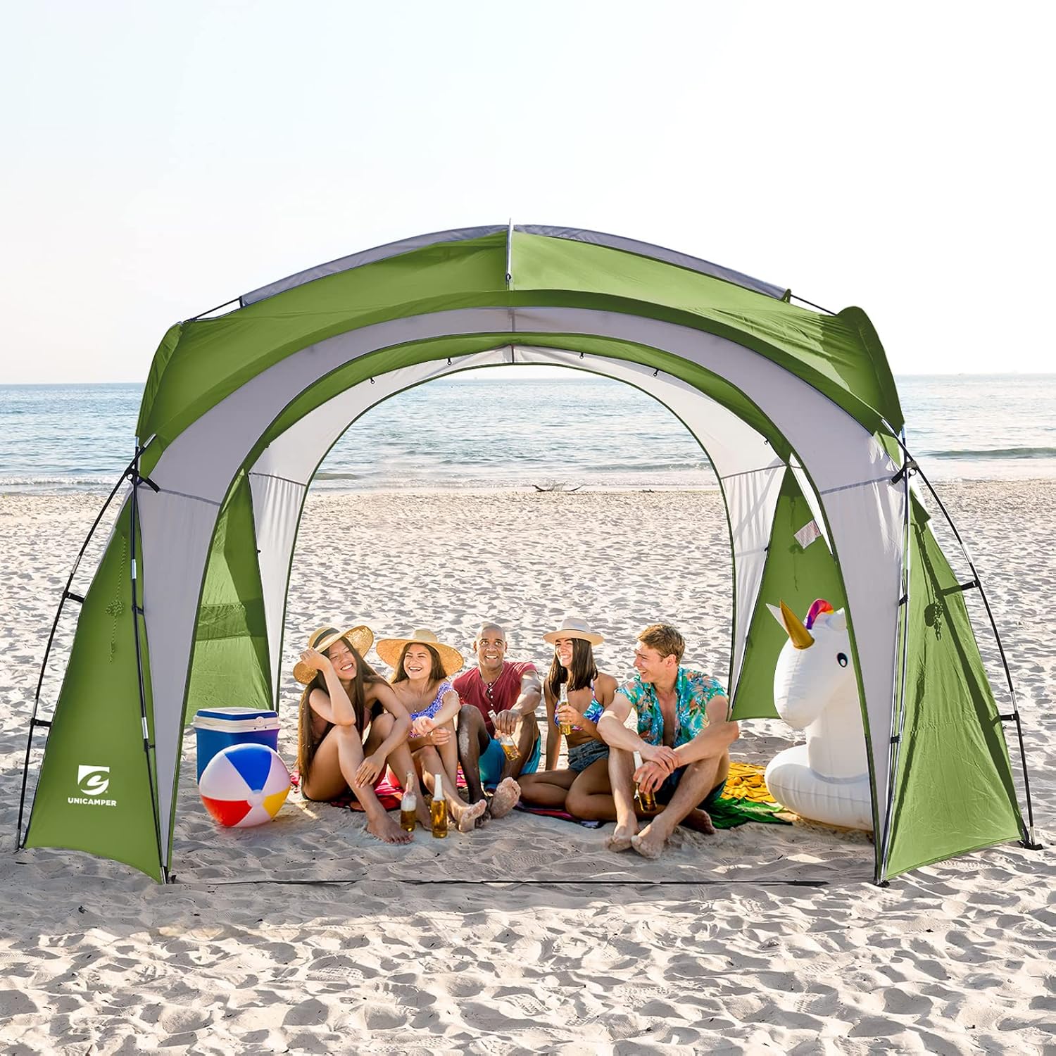 UNICAMPER Beach Tent 12 X 12ft Large UPF50+ Pop Up Canopy with 2-Pcs Side Wall