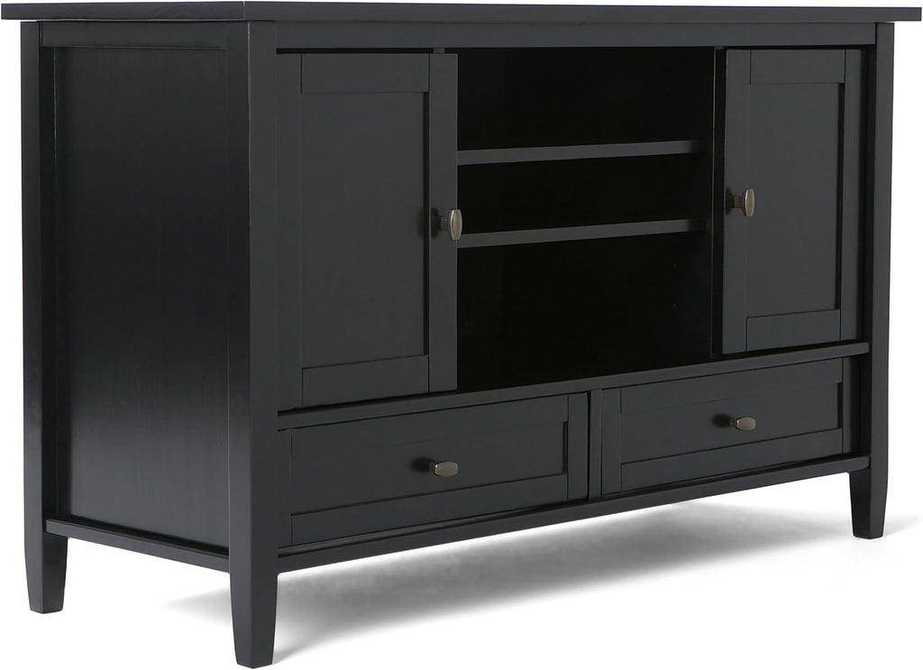 SIMPLIHOME Warm Shaker TV Stand - 47 inch Wide Solid Wood Media Console in Black, Transitional Entertainment Center for TVs up to 50 Inches with 2 Cabinets, 2 Drawers, and Cord Management