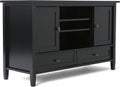 SIMPLIHOME Warm Shaker TV Stand - 47 inch Wide Solid Wood Media Console in Black, Transitional Entertainment Center for TVs up to 50 Inches with 2 Cabinets, 2 Drawers, and Cord Management
