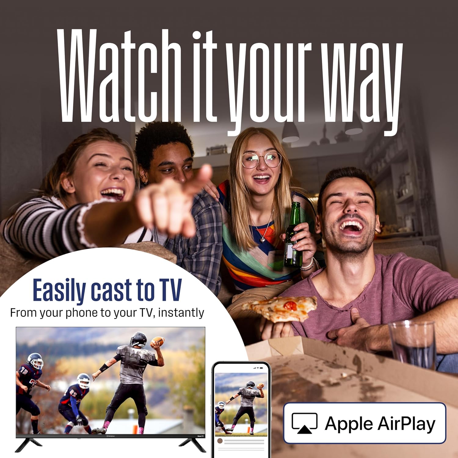 Westinghouse 55' Mini-LED 4K UHD Roku TV, Dolby Vision HDR, QLED Quantum Color, Local Dimming, MEMC Motion, Apple HomeKit & AirPlay 2