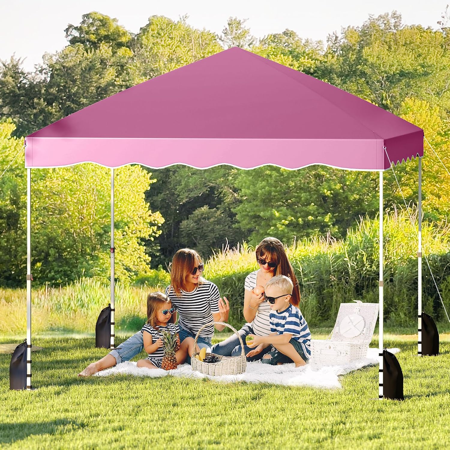 Goplus 10x10 FT Pop Up Canopy, Easy Up UPF50+ Outdoor Shade Canopy with Wheeled Bag, 8 Stakes, 4 Anchors, 4 Wind Ropes, 4 Sandbags, Portable Patio Canopy Tent for Party Camping Event