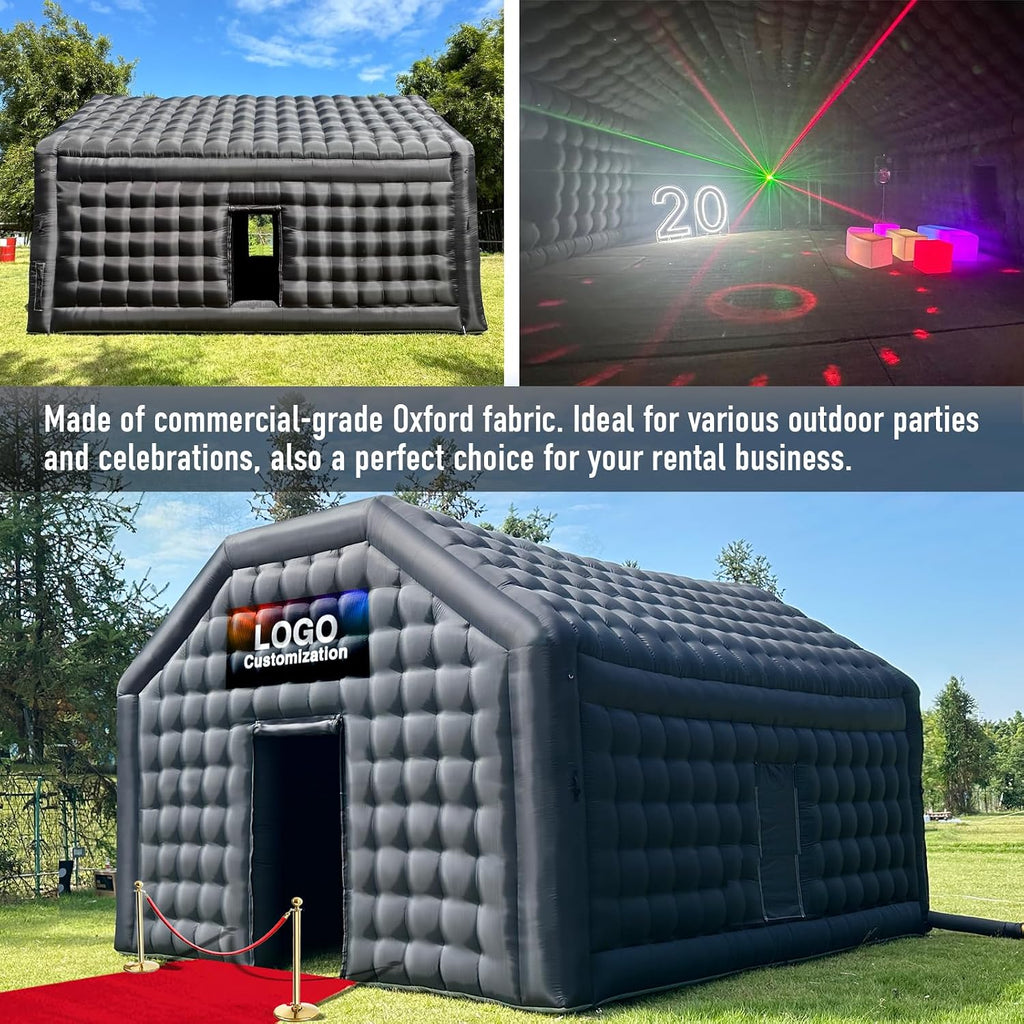 Large Black Inflatable Nightclub 20X16.5X12Ft Disco Cube Gazebo Event House with Logo Area Portable Inflatable Party Tent for Birthday, School Events, Backyard Party, Rental Business