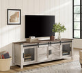 WAMPAT 70' Farmhouse TV Stand with Mesh Doors, Entertainment Center for 75' TV, Adjustable Shelves, 2 Storage Cabinets, Console Table for Living Room, Rustic Oak and White