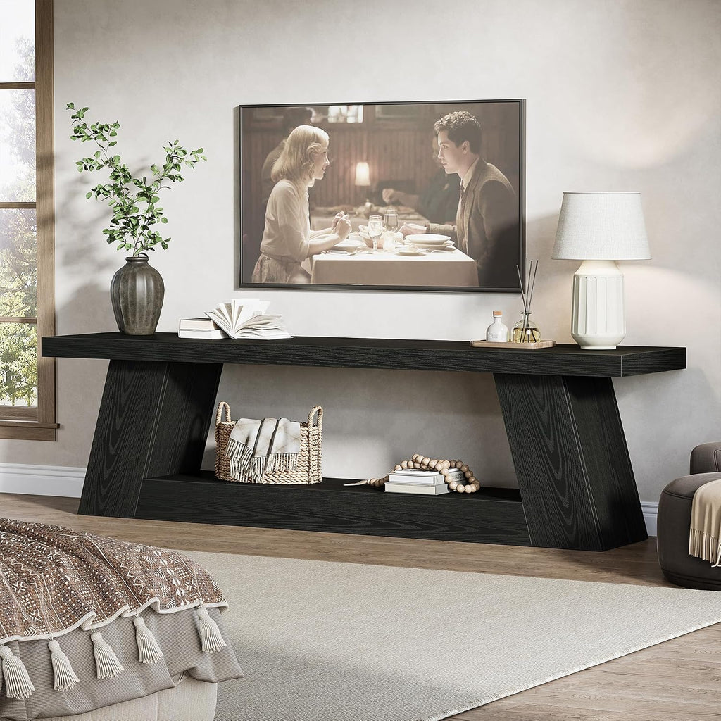 Tribesigns 63' TV Stand for 55/60/65/75-Inch TVs, Rustic Extra Long Media TV Console with Storage Shelve, Entertainment Center Television Stand for Living Room, Bedroom (Black)