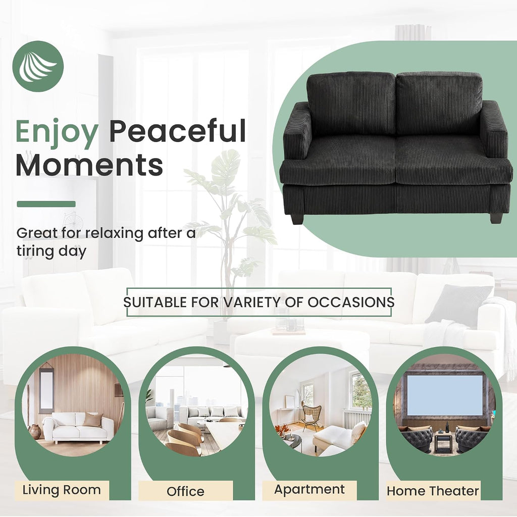 YOUDENOVA 63' Corduroy Loveseat Sofa Couch for Living Room, Small Couch with Deep Seat for Bedroom, Comfy Could Loveseat for Small Living Room, Black Corduroy
