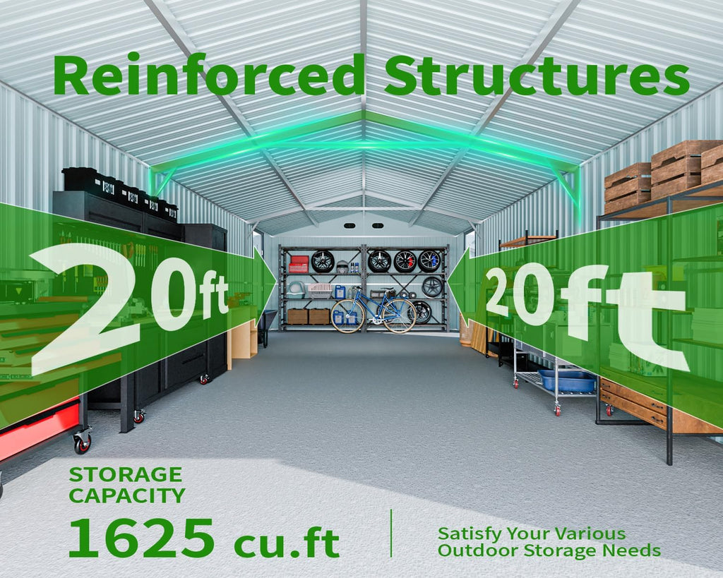 20x13 FT Outdoor Storage Shed, Metal Garage Shed with 2 Lockable Doors, Large Metal Building with 4 Air Vents, Galvanized Steel Prefab Garage Sheds for Car, Truck, Bike, Tool, Dark Gray
