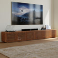 POVISON Full Assembled Mid Century Modern TV Stand, 118' Extra-Large Entertainment Center for 100 inch TV, Wood Slatted TV Media Console with Storage for Living Room Bedroom