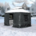 Domi 8' x 8' Universal Winter Gazebo Cover, All Season Waterproof Enclosed Cover with Sidewalls & Mesh Windows, All-Weather Gazebos Cover for Outdoor Patio Metal Hardtop Gazebo Backyard, Gray