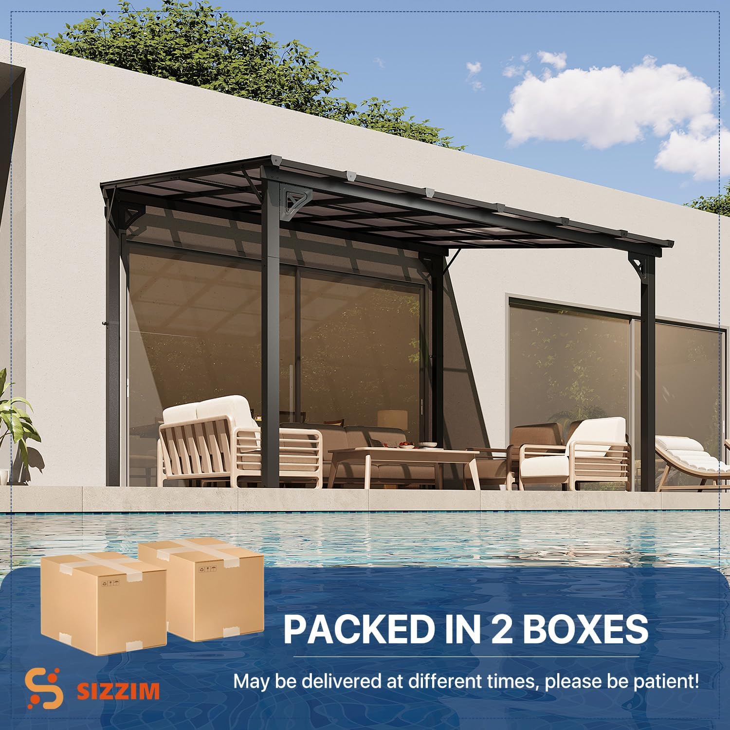 10' x 12' Outdoor Gazebo Pergola with Sloped Roof, Large Wall-Mounted Heavy Duty Awnings for Patio, Deck, and Backyard