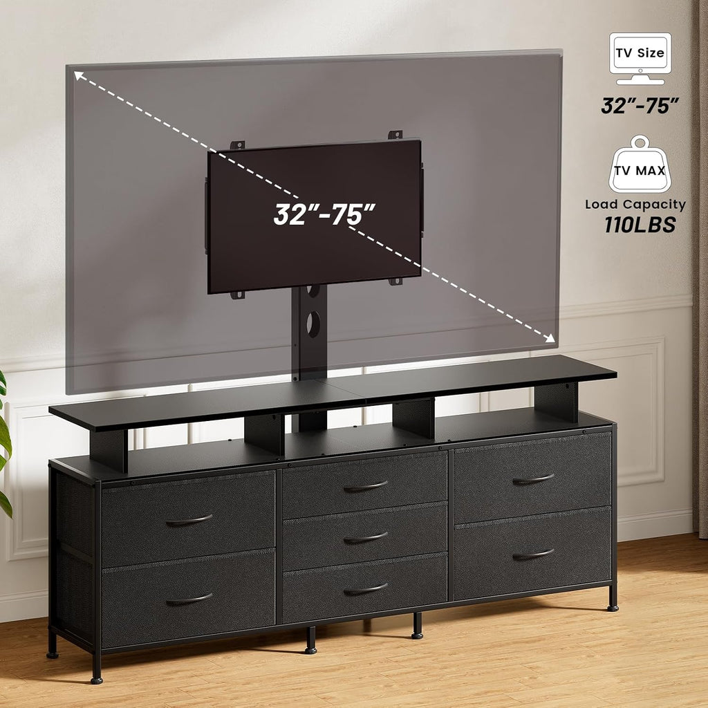 REAHOME TV Stand with Mount, 63' Entertainment Center for 32/45/55/60/65/70 inch TVs, Media Console Table with 7 Drawers, Height Adjustable Mount, Dresser TV Stand for Living Room, Carbon Fiber Black