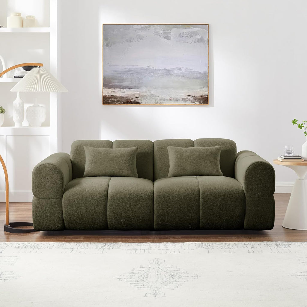 80' Modern Sofa Couch, Comfy Deep Seat Lambswool Cloud Sofa, Upholstered 3-Seater Boucle Couch, Oversized Loveseat for Living Room, Bedroom, Office, Apartment(Green)