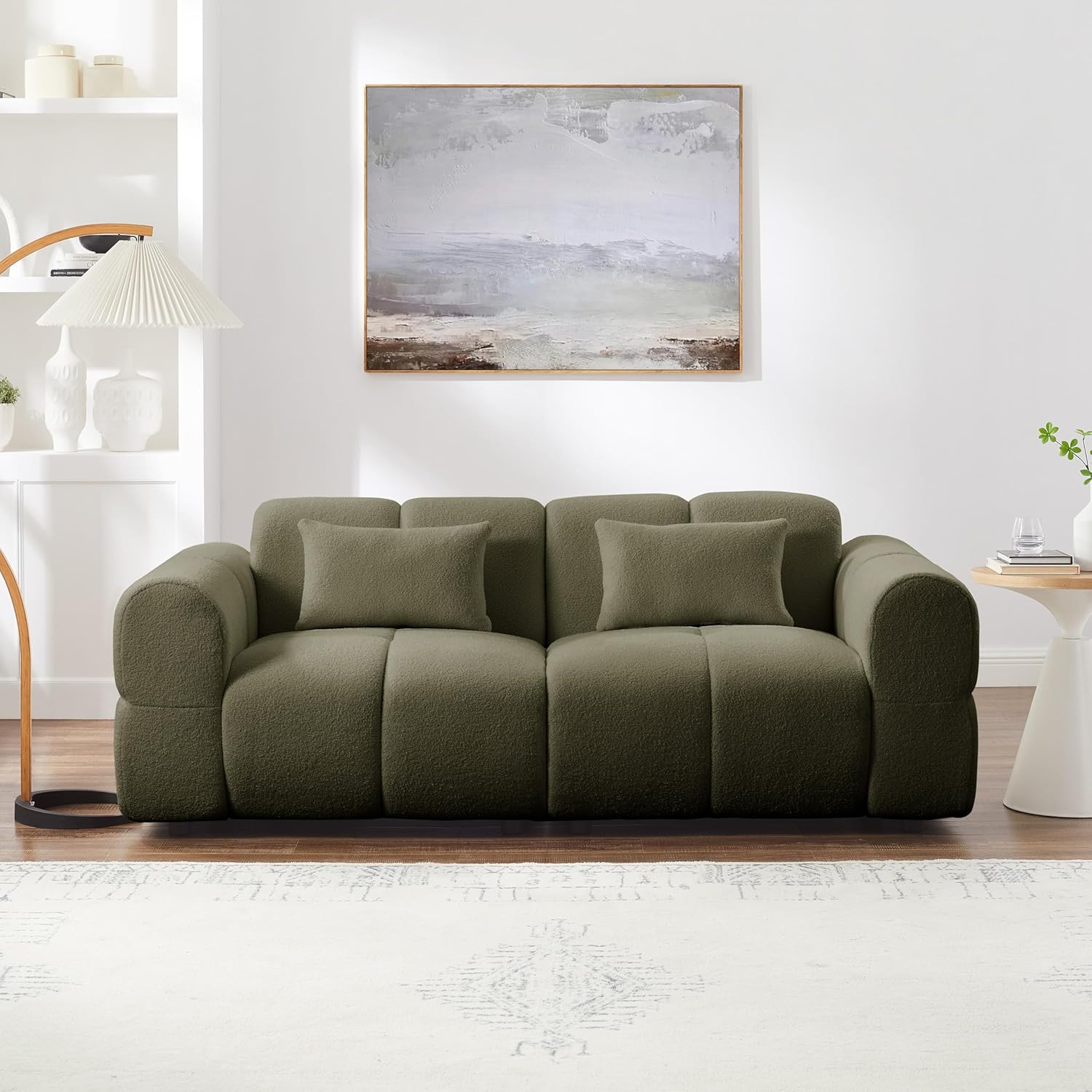 80' Modern Sofa Couch, Comfy Deep Seat Lambswool Cloud Sofa, Upholstered 3-Seater Boucle Couch, Oversized Loveseat for Living Room, Bedroom, Office, Apartment(Green)