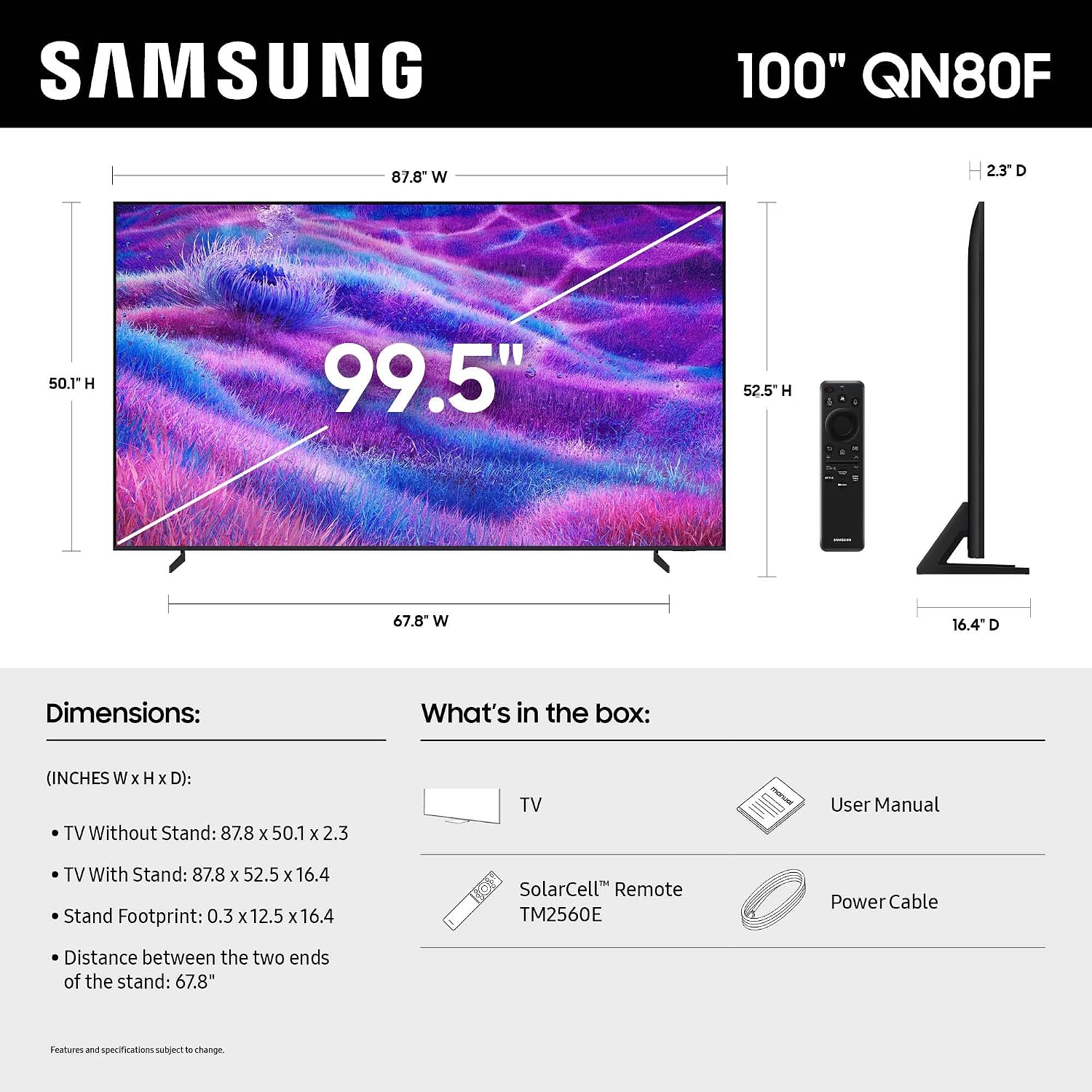 Samsung QN100QN80FFXZA 100 Inch Neo QLED QN80F Series Supreme UHD 4K TV with a Walts XXL-TILT-Extension and Amber Protection 3-Outlet-Surge Surge Protector (2025)