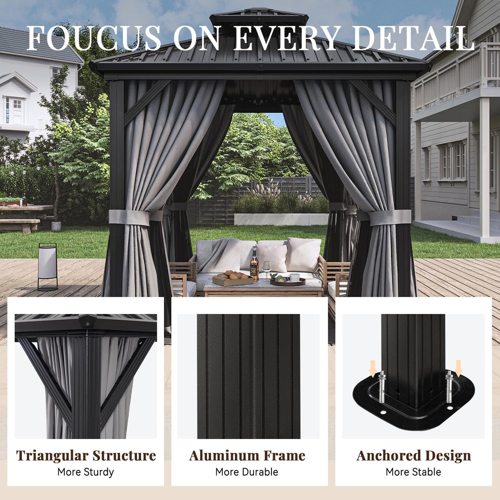 8 Ft. W X 8 Ft. D Patio Gazebo with Double Roof