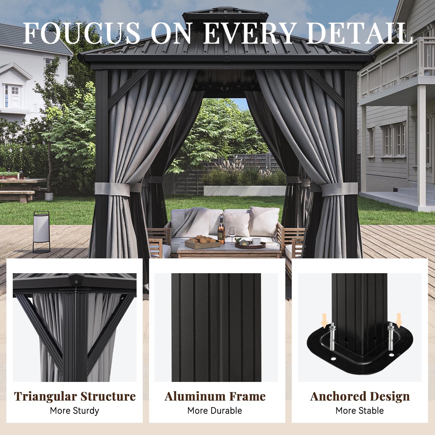8 Ft. W X 8 Ft. D Patio Gazebo with Double Roof