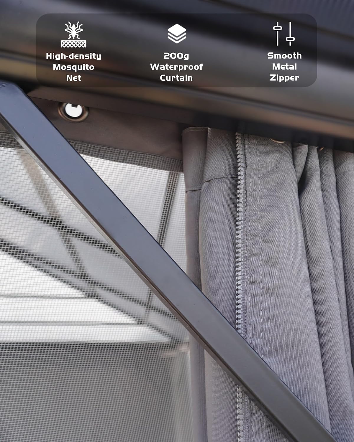 12' x 16' Permanent Hardtop Gazebo - Heavy Duty Aluminum Frame with Double Roof, Includes Curtains & Netting for Patio/Backyard/Garden (All-Weather)