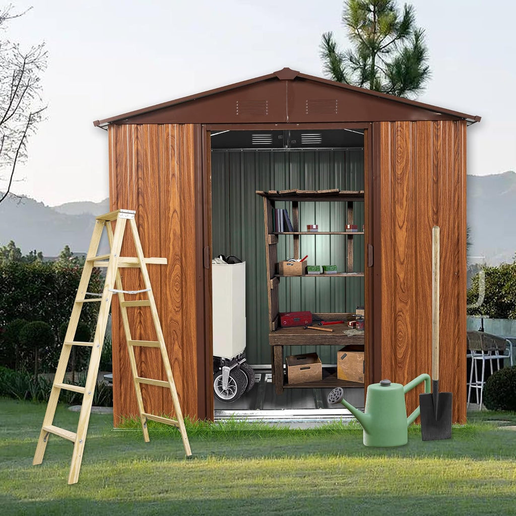 6 x 6 FT Outdoor Metal Storage Shed with Window and Punched Vents,Heavy Duty Storager House w/Sliding Doors & Padlock,Large Waterproof Tool Sheds for Garden,Backyard,Lawn,White