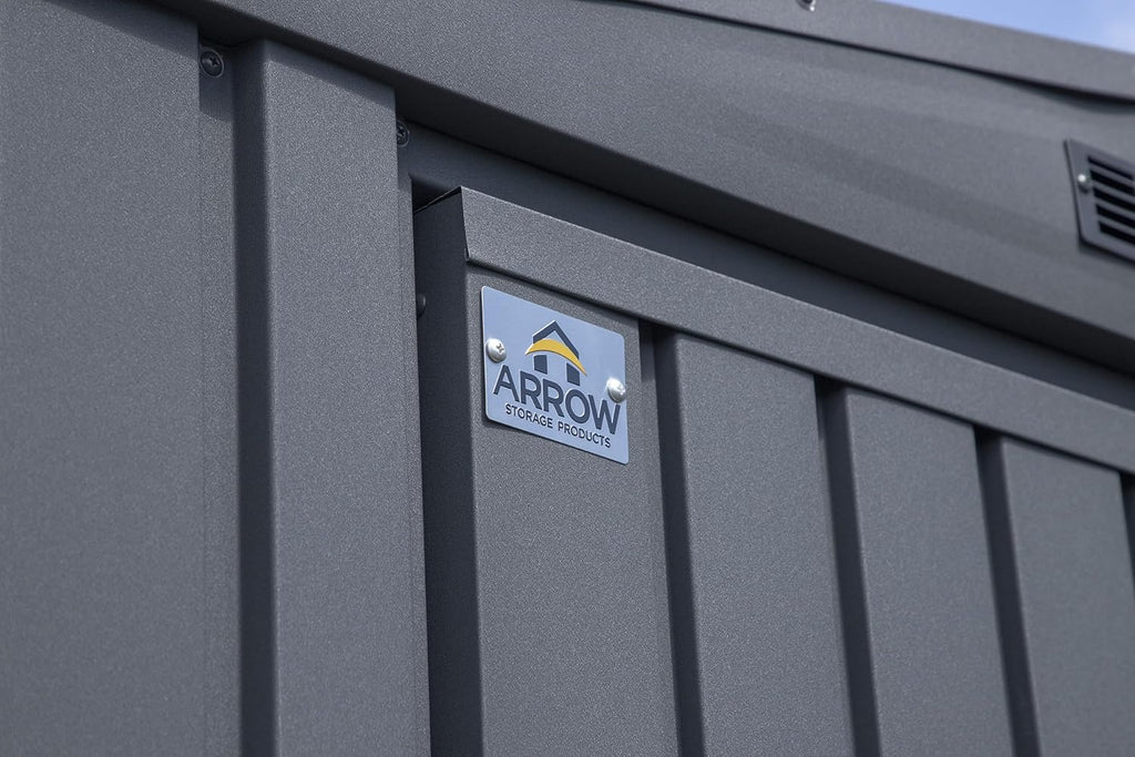 Arrow Shed Elite 12' x 14' Tall Outdoor Steel Storage Shed with High Gable and Lockable Doors Storage Building, Anthracite