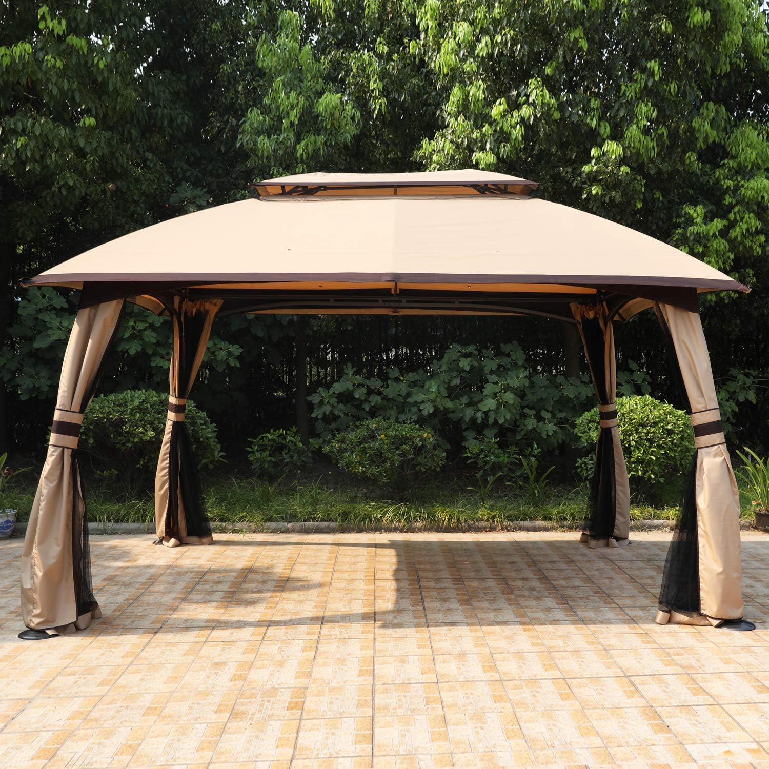 ABCCANOPY 10x13 Outdoor Gazebo - Patio Gazebos with Mosquito Netting and Double Roof for Backyard, Garden or Lawn (Khaki)