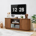 Turtle & Myrtle 63' Mid Century Modern TV Stand for Tvs up to 70', Fluted TV Media Console Table with Storage and Adjustable Shelves, Curved Edge Entertainment Center for Living Room (Brown)